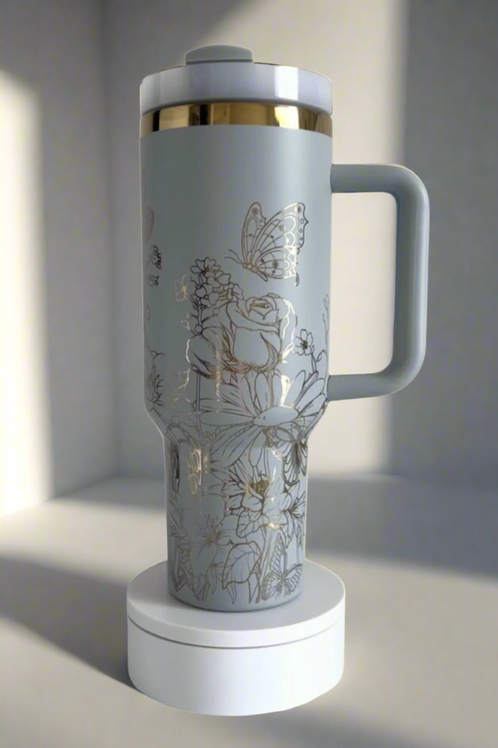 Custom Engraved Full Wrap 40oz Tumbler - Butterflies and flowers