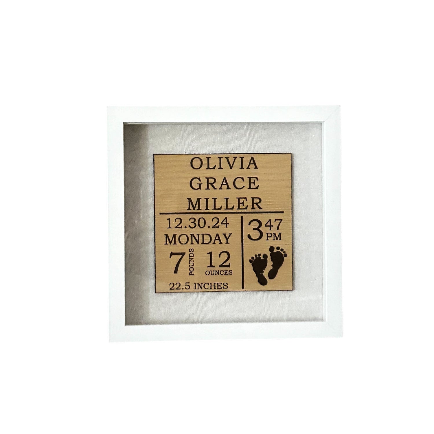 Custom Engraved Baby Stat Shadow Box