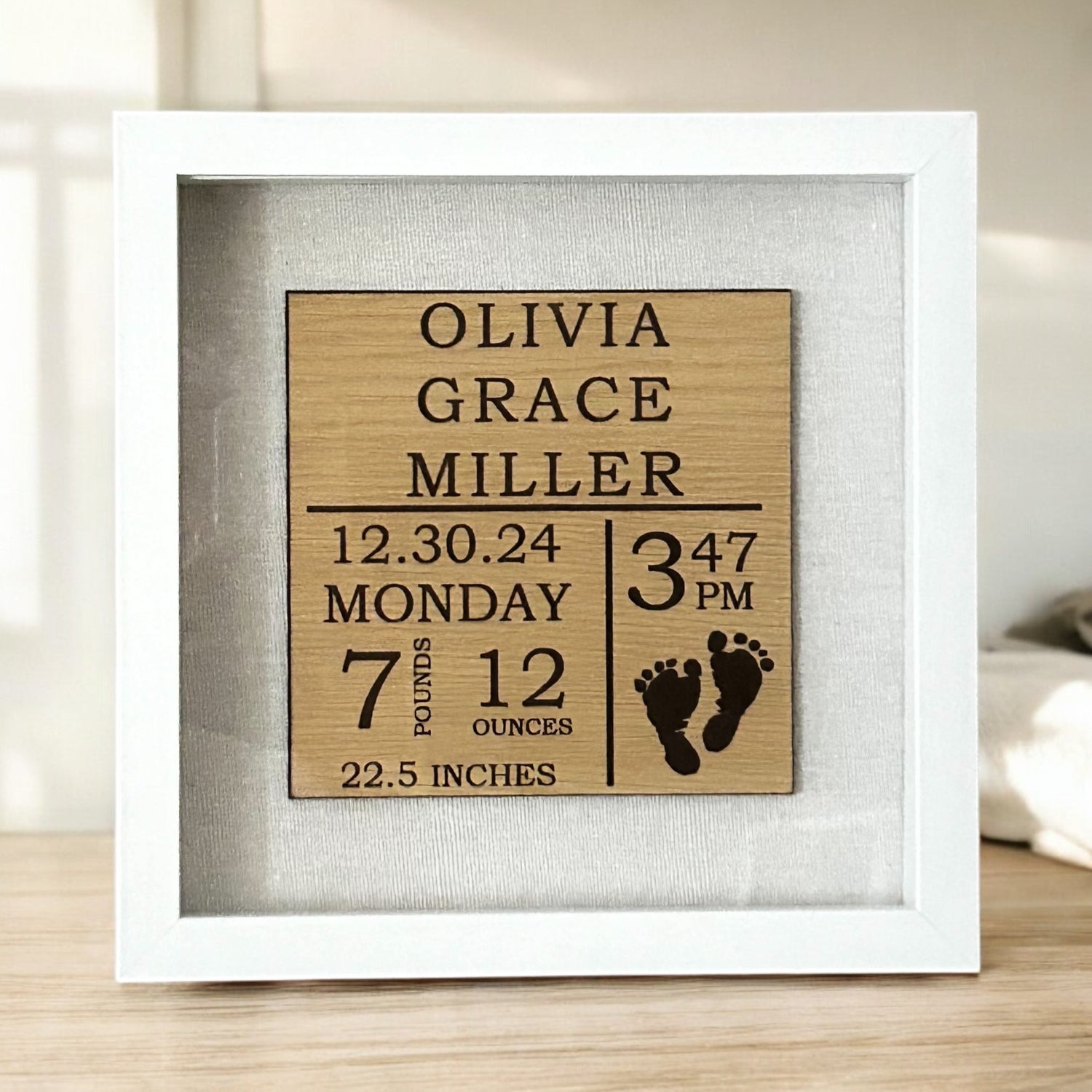 Custom Engraved Baby Stat Shadow Box