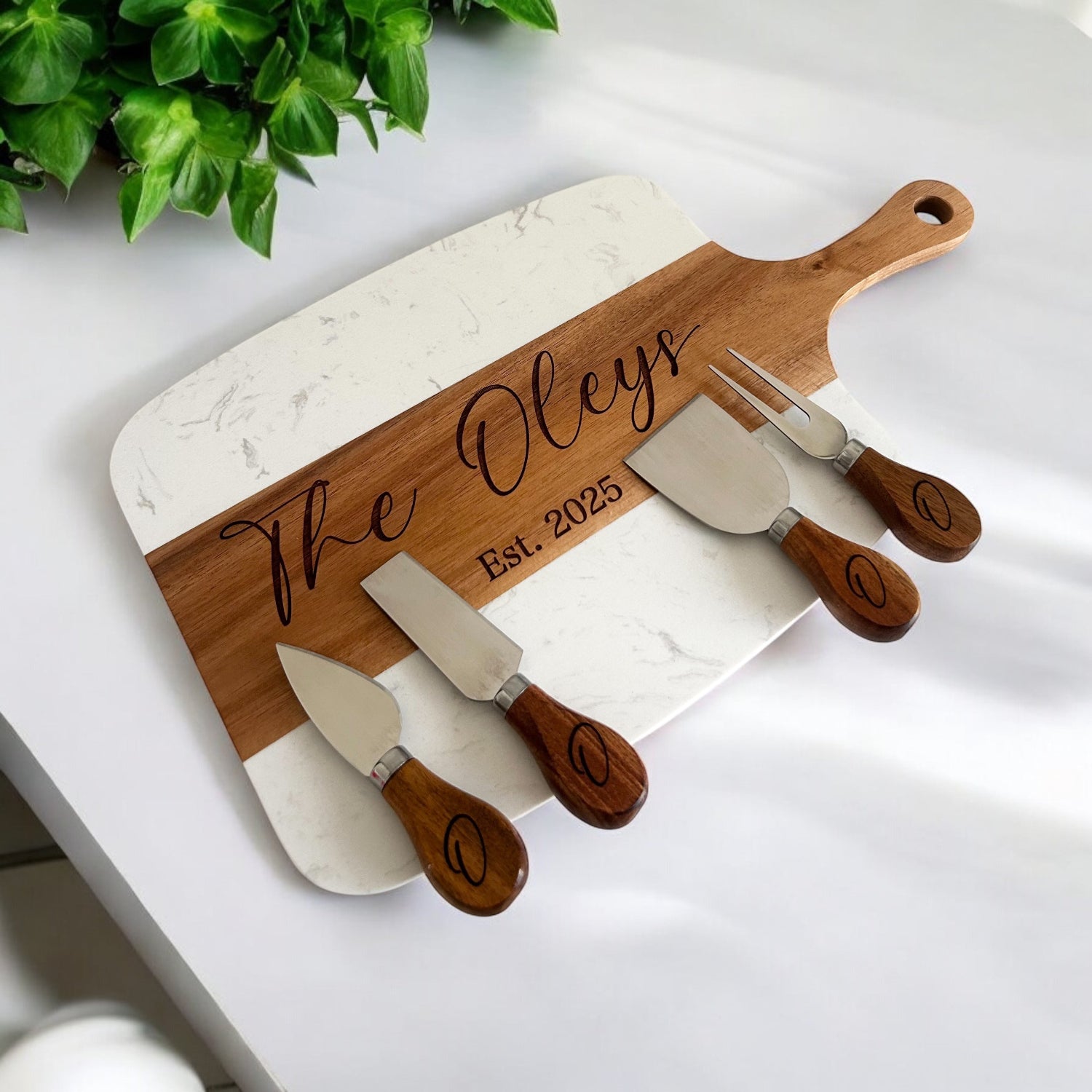 Personalized Marble Charcuterie Board Set – Custom Engraved 5-Piece Gift