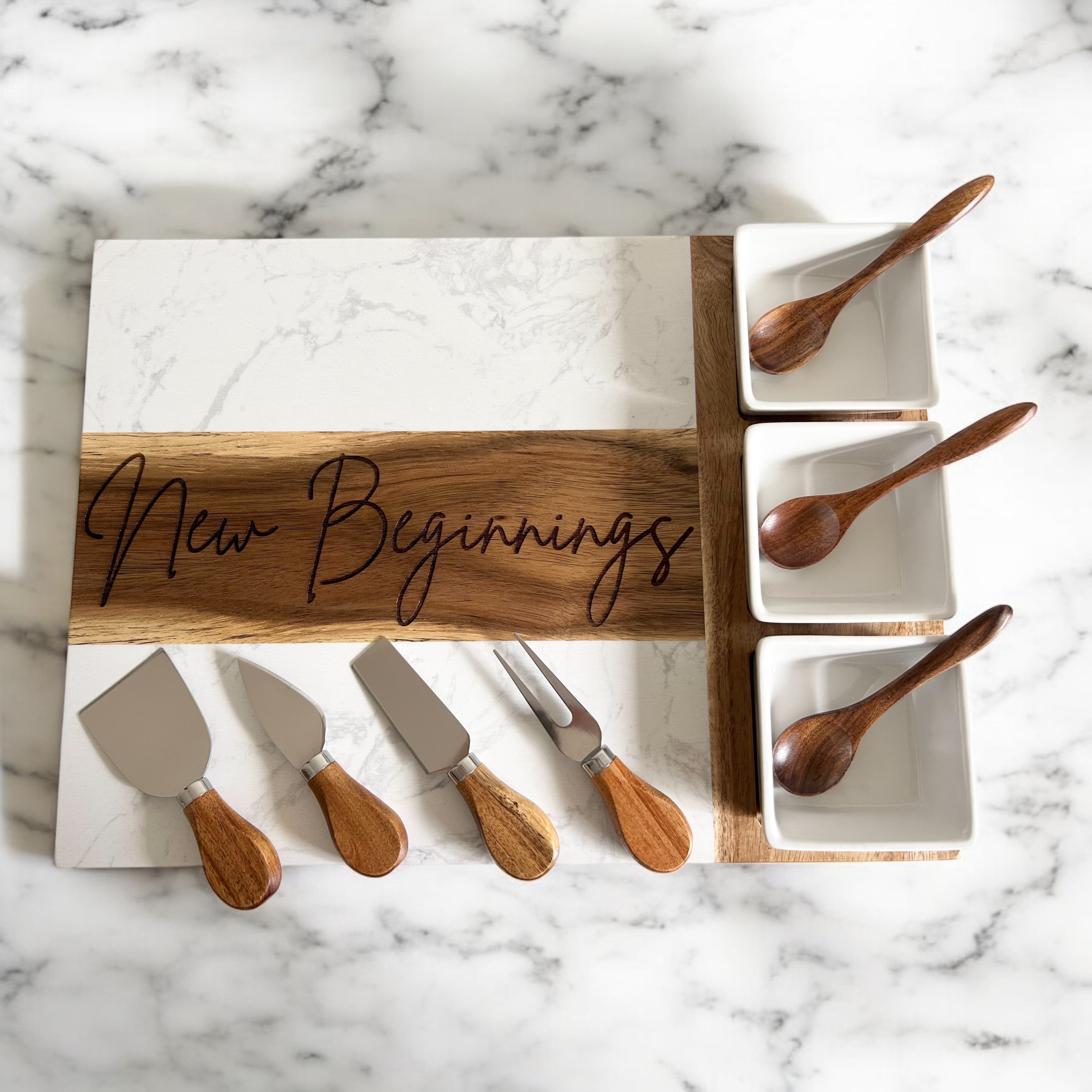 Personalized Marble Charcuterie Board Set – Custom Engraved 11-Piece Gift