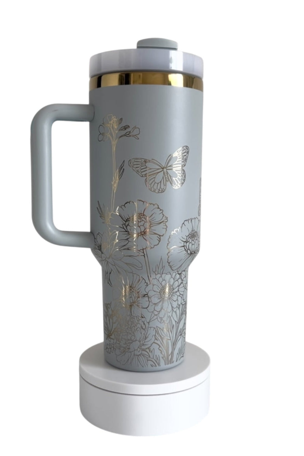 Custom Engraved Full Wrap 40oz Tumbler - Butterflies and flowers