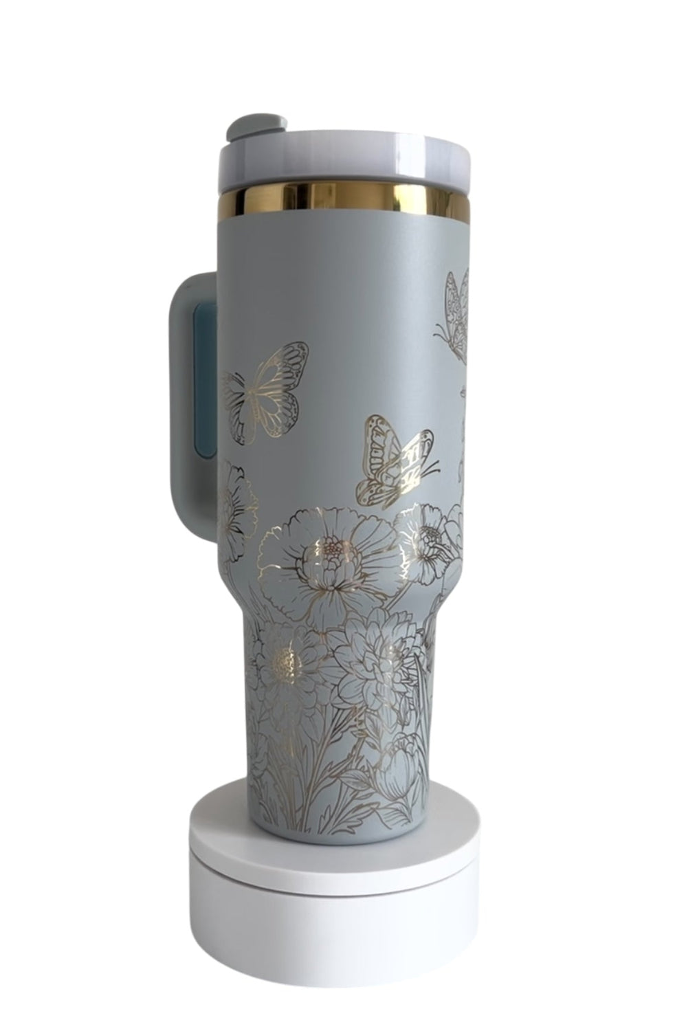 Custom Engraved Full Wrap 40oz Tumbler - Butterflies and flowers