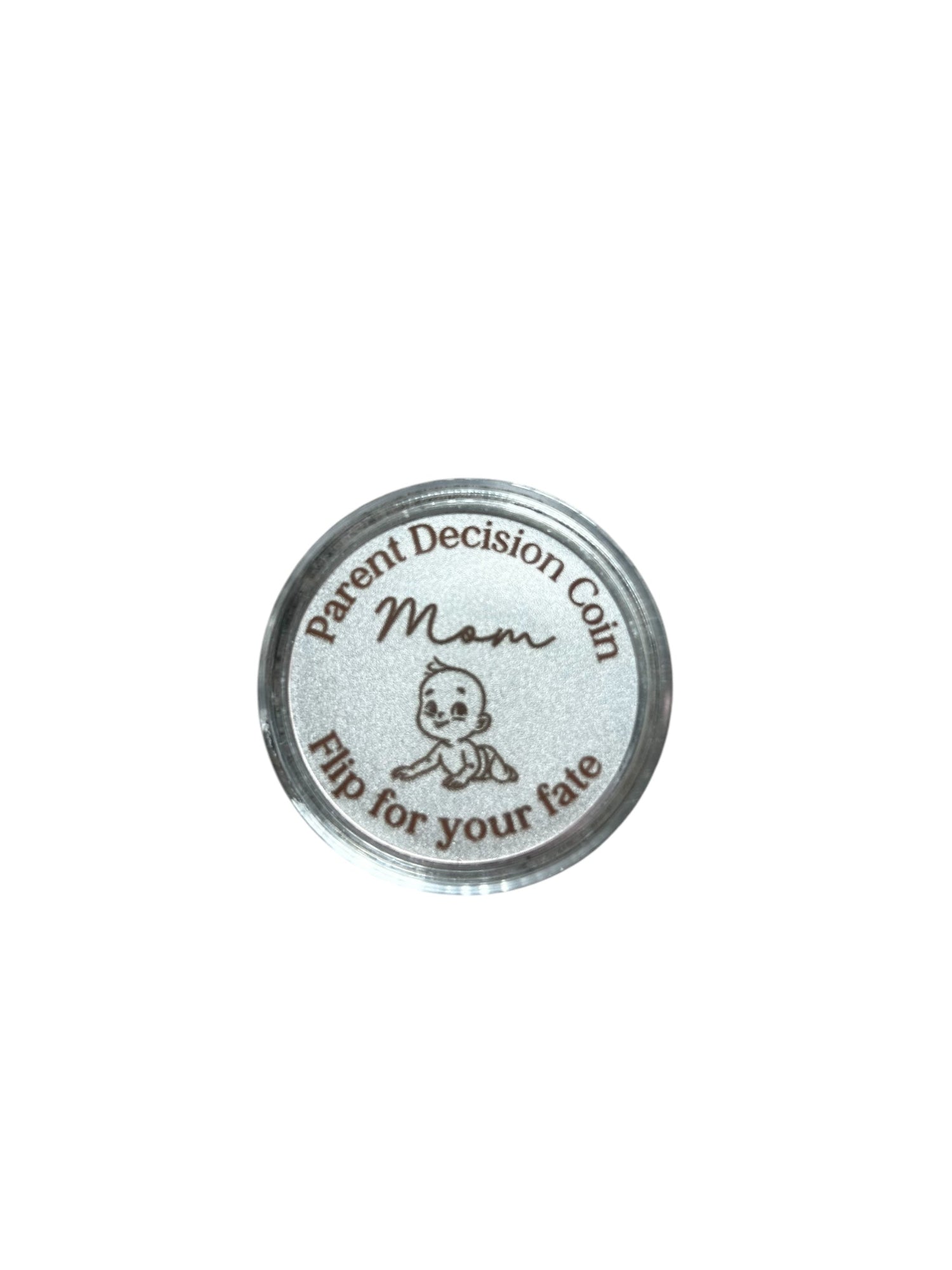 Engraved Silver Alloy Parent Decision Coin in Acrylic Case