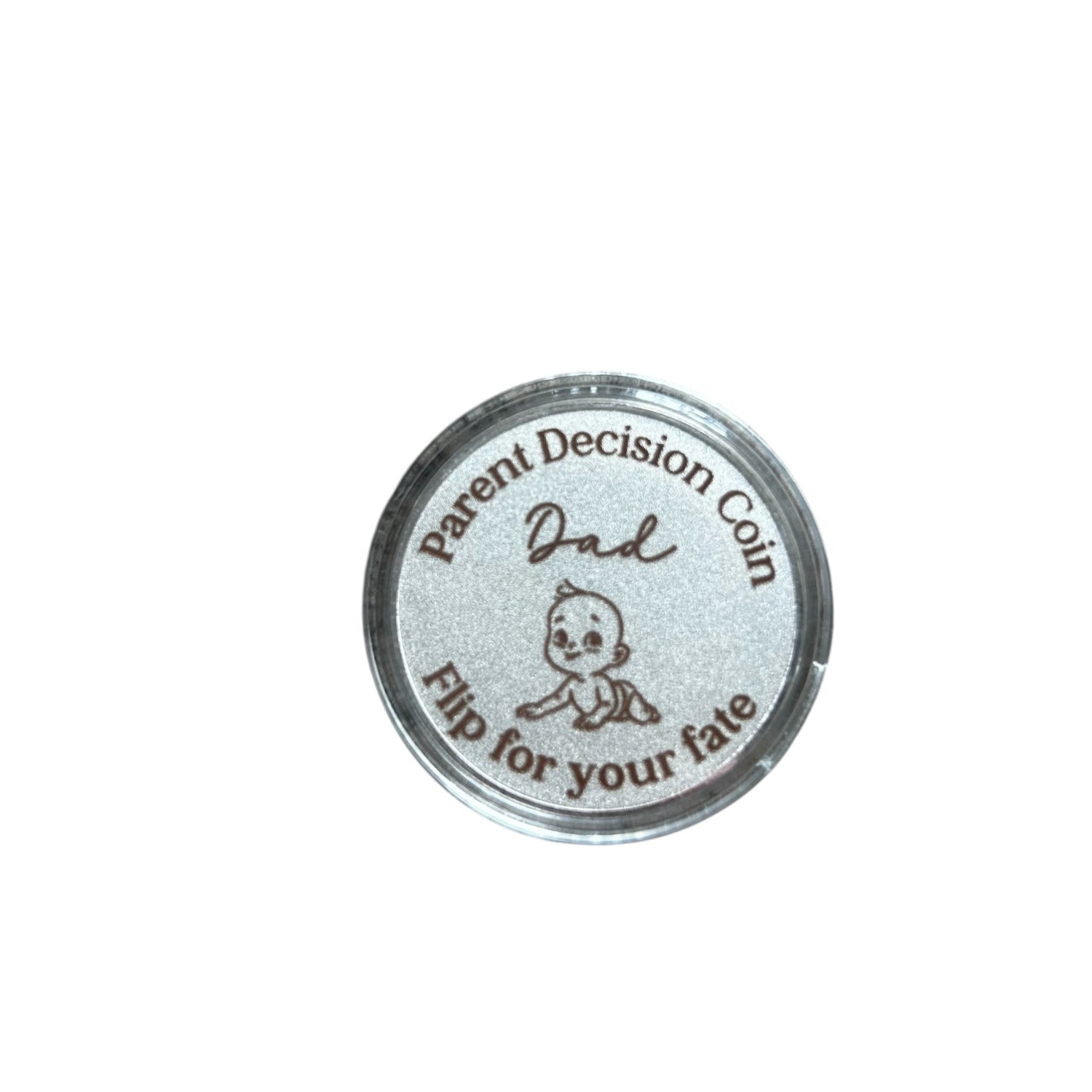 Engraved Silver Alloy Parent Decision Coin in Acrylic Case