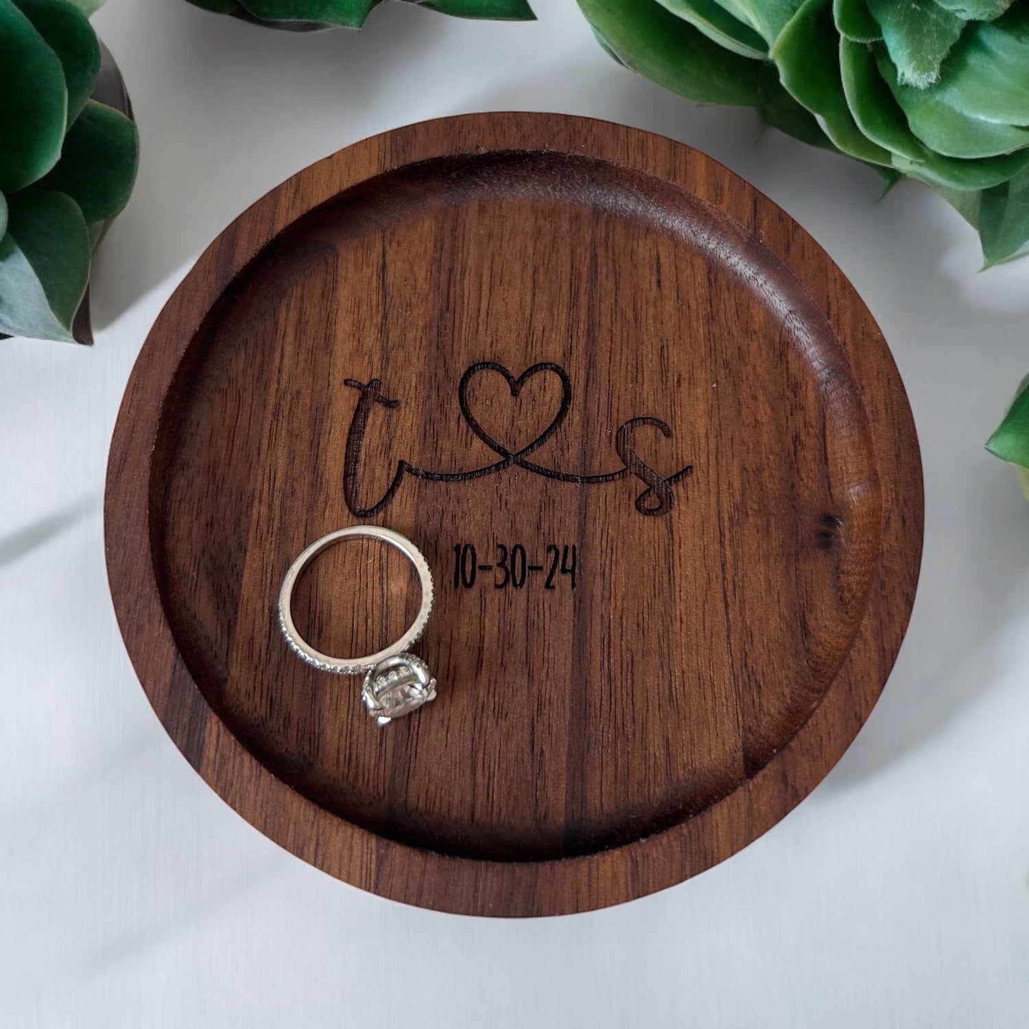 Custom Engraved Black Walnut Ring Dish