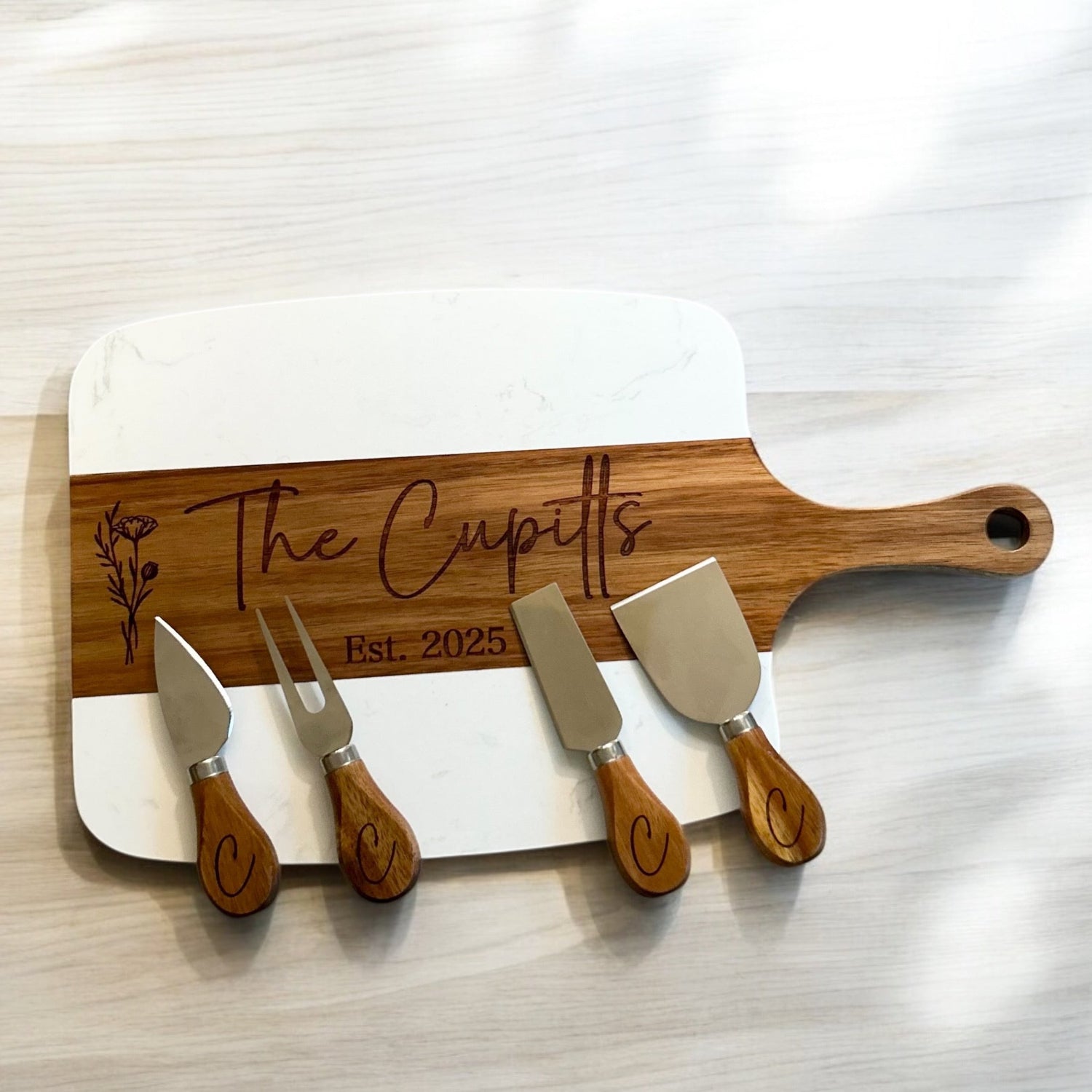 Personalized Marble Charcuterie Board Set – Custom Engraved 5-Piece Gift