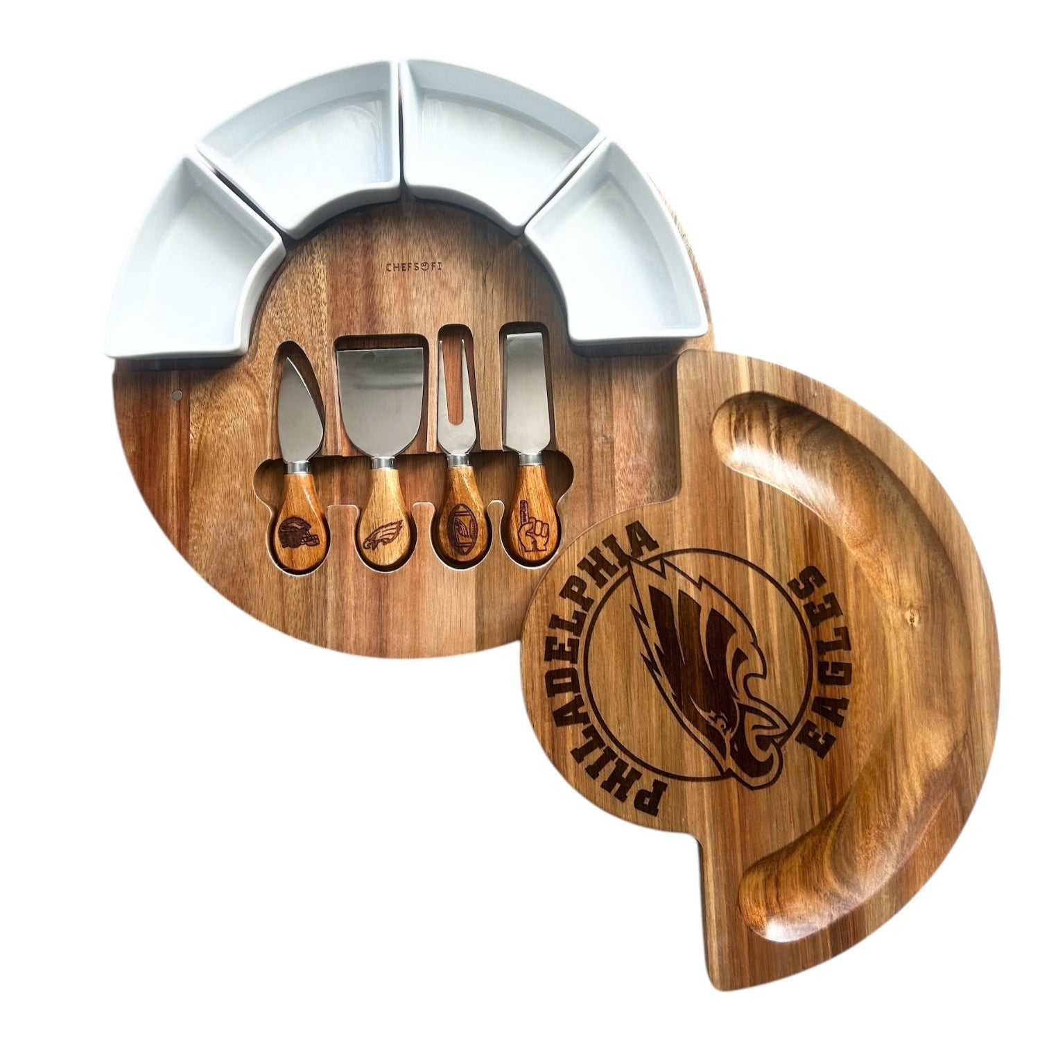 Personalized 13-Inch Charcuterie Board with Ceramic Bowls and Utensils