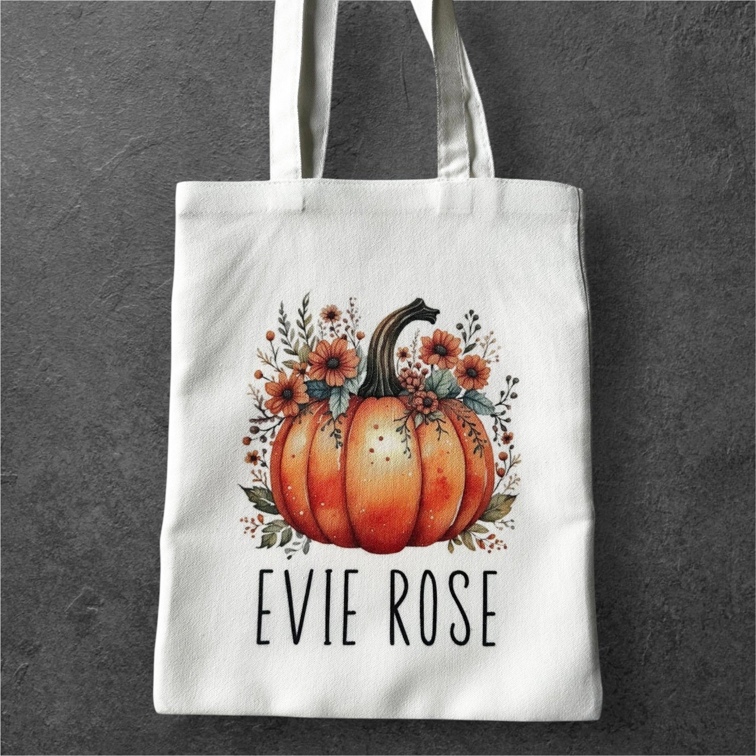 Personalized Trick or Treat Tote Bag - Pumpkin with Flowers