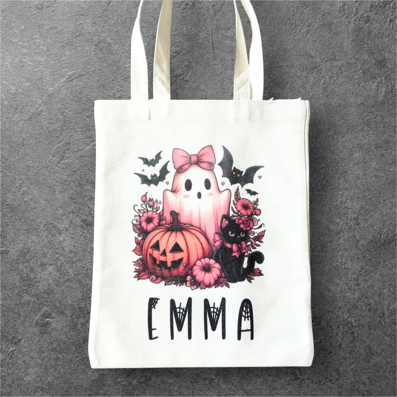 Personalized Trick or Treat Tote Bag - Pink Ghost